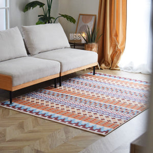 ヴィンテージ風ラグ TOCORU  Series"ローゼンゴン" ループ ベージュ×ブルー