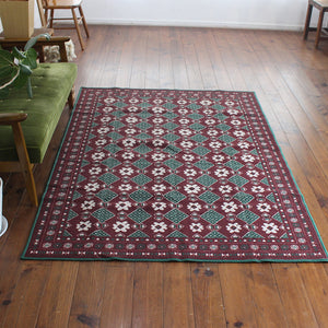 ヴィンテージ風ラグ TOCORU Series バルーチ フラワー ループ ワインレッド