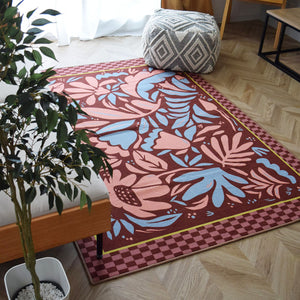 フラワー花柄ラグ TOCORU Series”サンフラワー” ループ ブラウン