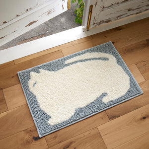 ぷっくりとしたネコのイラストが可愛い北欧テイストなミニラグ / マット タマ ブルー