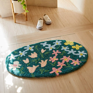 お花畑の中に足を踏み入れたような可愛い変形マット OHANABATAKE MAT グリーン