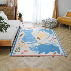 アニマルラグ TOCORU Series Flower and Cat サックスブルー