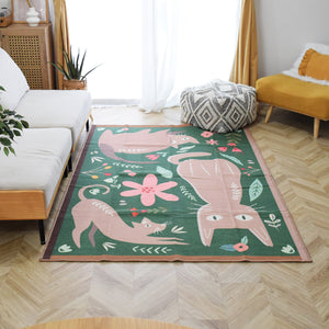アニマルラグ TOCORU Series Flower and Cat グリーン