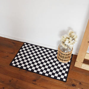 チェック柄ミニラグマット TOCORU Series フラッグ ループ ブラック