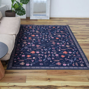 フラワー花柄ラグ TOCORU Series"オシバナ" ループ ネイビー