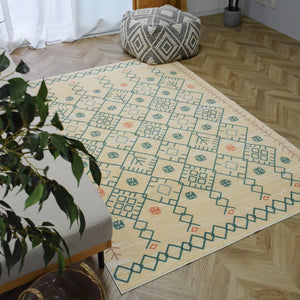 北欧デザインラグ TOCORU Series ベニワレン Snow カットパイル アイボリー×グリーン