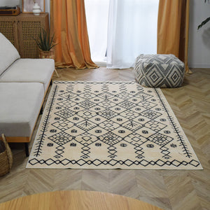 北欧デザインラグ TOCORU Series ベニワレン Snow カットパイル アイボリー×ブラック