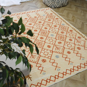 北欧デザインラグ TOCORU Series ベニワレン Snow カットパイル アイボリー×オレンジ