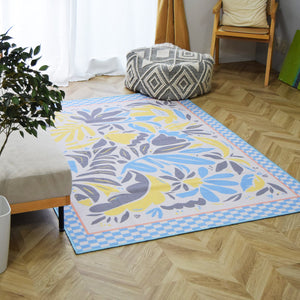 フラワー花柄ラグ TOCORU Series”サンフラワー” ループ サックスブルー