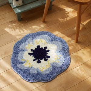 コクリコの花を切り取った花柄マット RICO MAT ブルー