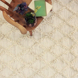 ウール100%のおしゃれなインド製手織りラグ WOOL CROSS RUG ナチュラル - TOCO LIFE