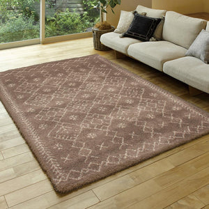 民族調のあたたかみのあるウィルトンラグ ROYAL NOMADIC モロッコ 3サイズ ブラウン - TOCO LIFE