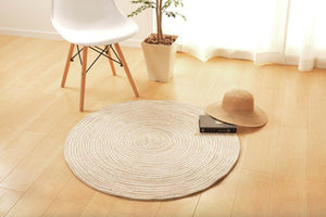 ベーシックなデザインでどんな部屋にも合うインド綿円形ラグ ブレイド ベージュホワイト - TOCO LIFE