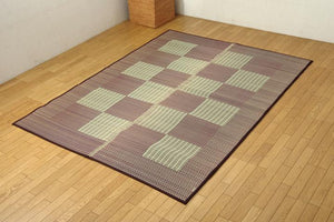 シンプルで飽きのこない格子柄の国産い草ラグ Fライト 2サイズ ブラウン - TOCO LIFE