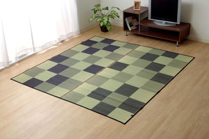 シンプルで飽きのこないブロック柄の国産い草ラグ ブロック2 3サイズ グレー - TOCO LIFE