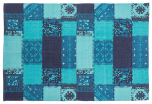 お洒落なヴィンテージ風パッチワークラグ AZUMA-55 ブルー - TOCO LIFE