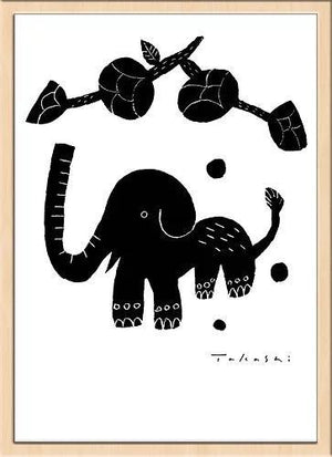 味のあるタッチで描かれたモノクロ動物のアートポスター「ゾウ」 - TOCO LIFE