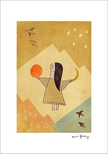 ほっとするような優しい色合い/ものがたり『時』ジークレー版画– ラグ