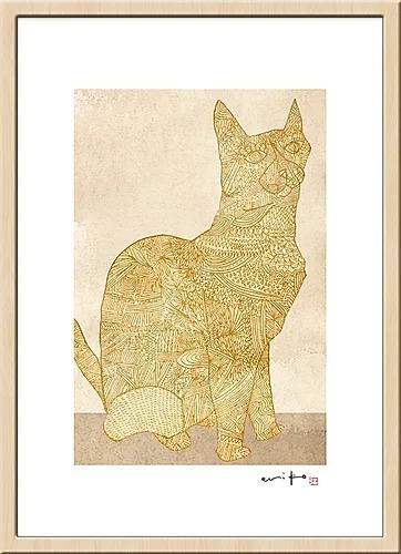 ほっとするような優しい色合い/いきもの『ネコ』ジークレー版画– ラグ