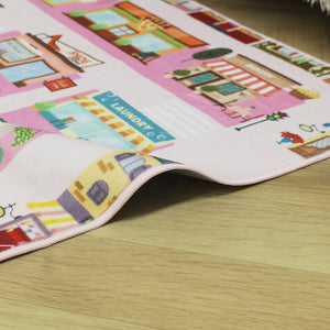 洗えるキッズラグ TOCO LIFE KIDS “おでかけごっこ マイタウン” フランネル ピンク