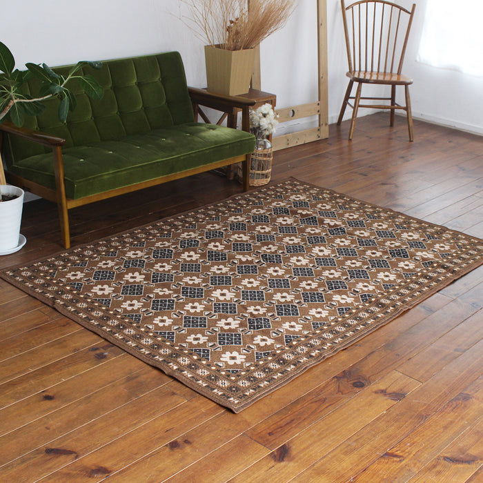 ヴィンテージ風ラグ TOCORU Series バルーチ フラワー ループ ブラウン