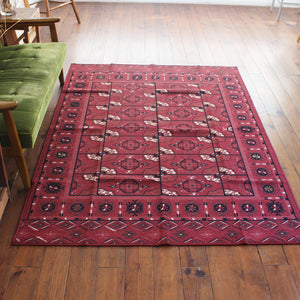 ヴィンテージ風ラグ TOCORU Series アフガンTEKKE ループ ワインレッド