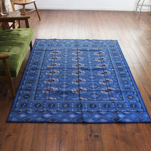 ヴィンテージ風ラグ TOCORU Series アフガンTEKKE ループ ブルー