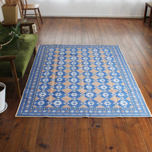 ヴィンテージ風ラグ TOCORU Series バルーチ フラワー ループ ブルー