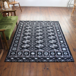 ヴィンテージ風ラグ TOCORU Series アフガンTEKKE ループ ブラック