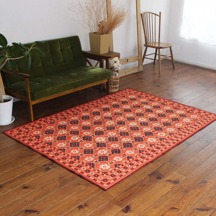 ヴィンテージ風ラグ TOCORU Series バルーチ フラワー ループ オレンジ