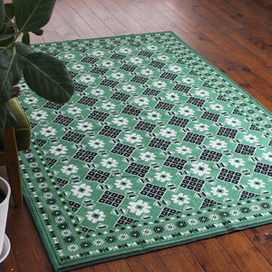 ヴィンテージ風ラグ TOCORU Series バルーチ フラワー ループ グリーン