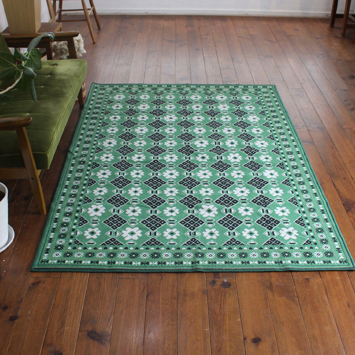 ヴィンテージ風ラグ TOCORU Series バルーチ フラワー ループ グリーン