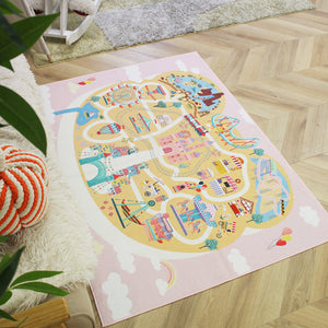 洗えるキッズラグ TOCO LIFE KIDS “おでかけごっこ 遊園地” フランネル ピンク
