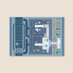 洗えるキッズラグ TOCO LIFE KIDS “ロードマップ 滑走路・飛行機” フランネル ブルー