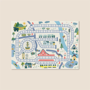 洗えるキッズラグ TOCO LIFE KIDS “トレインマップ 電車” フランネル ブルー