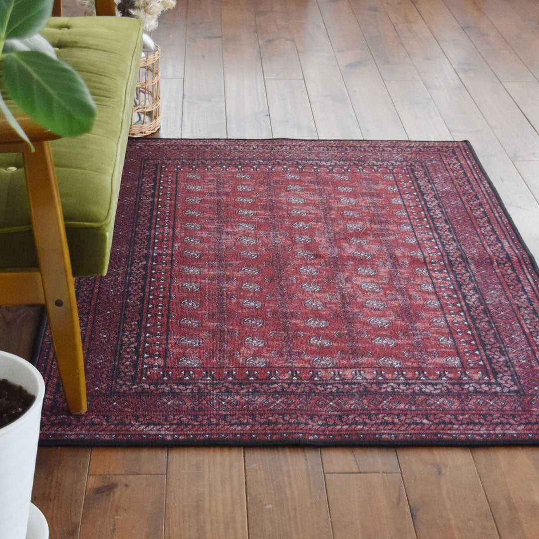 toco Life おしゃれで洗えるラグマット カーペット アフガン ヴィンテージ風 4サイズ 1畳 1.5畳 2畳 2.5畳 滑り止め 速乾 床暖可 ホットカーペット対応 (レッド, 140×200cm)