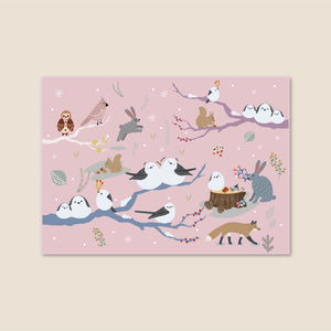 洗えるキッズラグ TOCO LIFE KIDS “アニマル柄 シマエナガ” フランネル ピンク