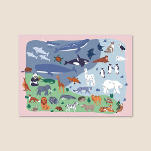 洗えるキッズラグ TOCO LIFE KIDS “アニマル柄” フランネル ピンク