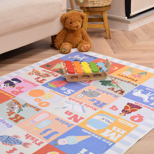 洗えるキッズラグ TOCO LIFE KIDS “知育ラグ アルファベット” フランネル ブルー