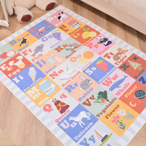 洗えるキッズラグ TOCO LIFE KIDS “知育ラグ アルファベット” フランネル ブルー
