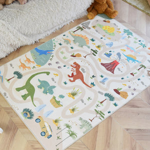 洗えるキッズラグ TOCO LIFE KIDS “ロードマップ 恐竜と迷路” フランネル ベージュ