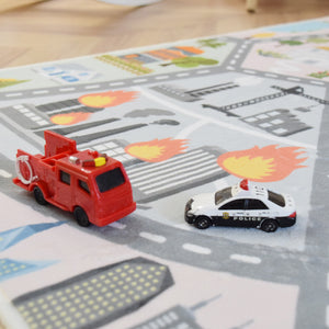 洗えるキッズラグ TOCO LIFE KIDS “ロードマップ 火事・消防車” フランネル ブルー