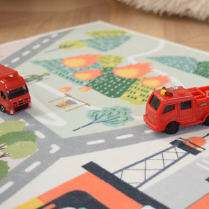 洗えるキッズラグ TOCO LIFE KIDS “ロードマップ 火事・消防車” フランネル ブルー