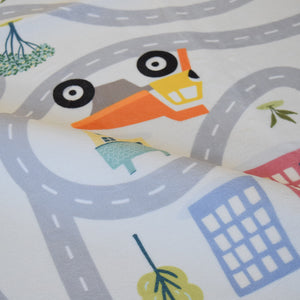 洗えるキッズラグ TOCO LIFE KIDS “ロードマップ 働く車と迷路” フランネル グレー