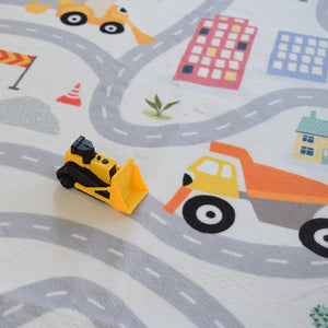 洗えるキッズラグ TOCO LIFE KIDS “ロードマップ 働く車と迷路” フランネル グレー