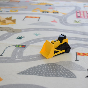 洗えるキッズラグ TOCO LIFE KIDS “ロードマップ 働く車と迷路” フランネル グレー