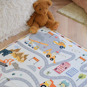 洗えるキッズラグ TOCO LIFE KIDS “ロードマップ 働く車と迷路” フランネル グレー