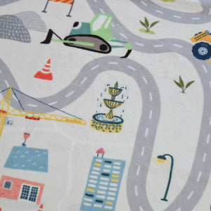 洗えるキッズラグ TOCO LIFE KIDS “ロードマップ 働く車と迷路” フランネル グレー