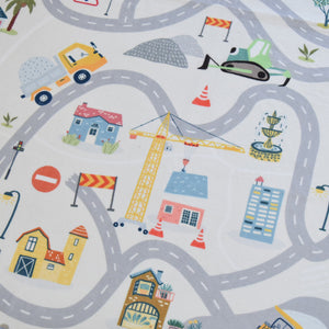 洗えるキッズラグ TOCO LIFE KIDS “ロードマップ 働く車と迷路” フランネル グレー