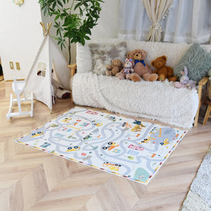 洗えるキッズラグ TOCO LIFE KIDS “ロードマップ 働く車と迷路” フランネル グレー
